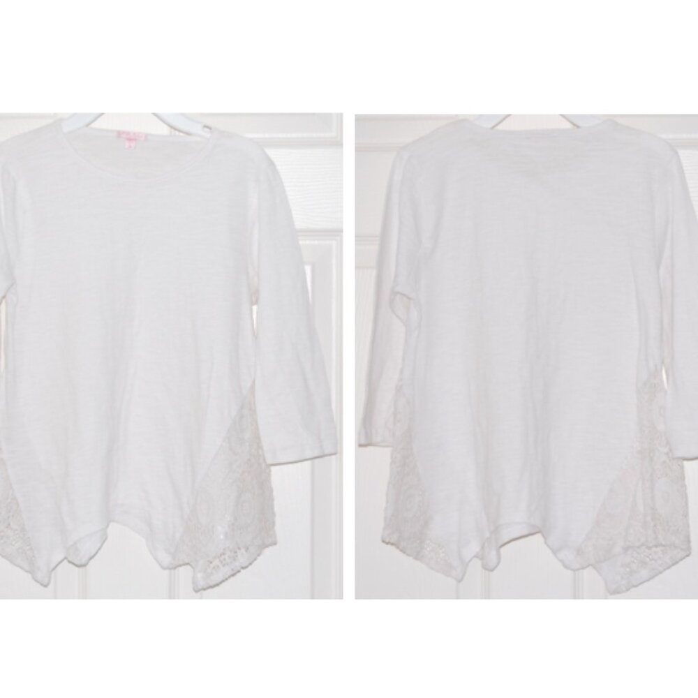 Me.n.u Girls, Juniors Size L (Bust: 33") Shirt, 3/4 Sleeve, Crochet Details